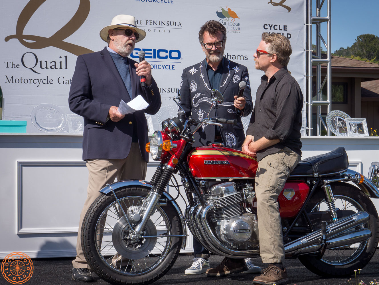 Receiving the Best of Show Award at teh 2019 Quail Motorcycle Gathering